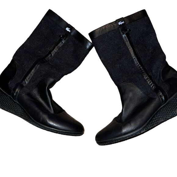 Lacoste Black Wool & Leather Boots Size 8 - Picture 1 of 6